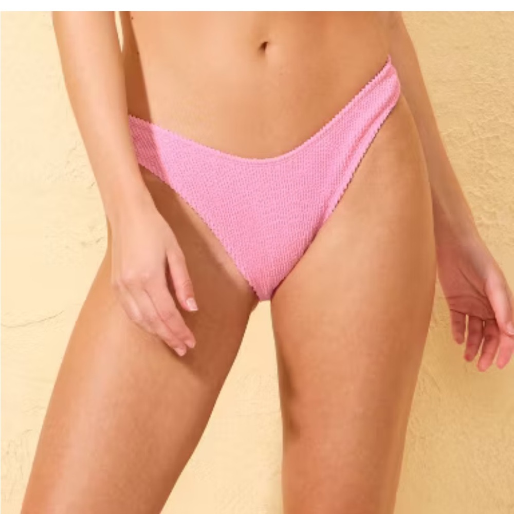 New Pink Ribbed high leg cheeky swim Bikini Bottoms size small